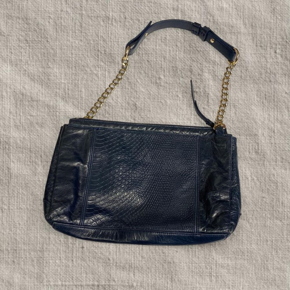 Preppy Quiet Luxury Leather Cole Haan Navy Blue Handbag Purse